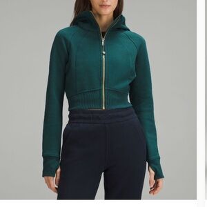 lululemon teal cropped scuba full zip hoodie